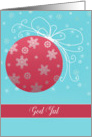God Jul, Merry Christmas in Swedish, red and white ornament card