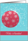 Feliz Navidad, Merry Christmas in Spanish, red and white ornament card