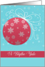 A blythe yule, Merry Christmas in Scots, red and white ornament card