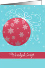 Merry Christmas in Polish, red and white ornament card