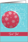 God Jul, Merry Christmas in Norwegian, red and white ornament card