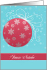 Buon Natale, Merry Christmas in Italian, red glass ornament, snowflake card