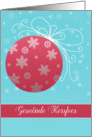 Merry Christmas in Afrikaans, red glass ornament, snowflakes card