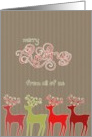 Merry Christmas from all of us, reindeers, kraft paper effect card
