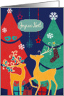 Merry Christmas in French, retro reindeers card