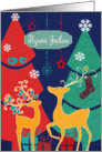 Merry Christmas in Finnish, retro reindeers card