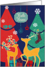 Merry Christmas in Czech, retro reindeers card