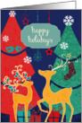 Happy Holidays, reindeers, retro Christmas card