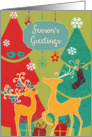 Season’s Greetings, reindeers, retro Christmas card