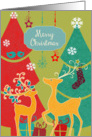Merry Christmas, reindeers, retro Christmas card