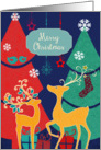 Merry Christmas, reindeers, retro Christmas card