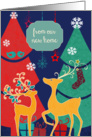 From our new home, retro Christmas card, reindeer card