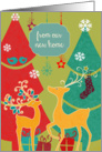 From our new home, retro Christmas card, reindeer card