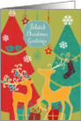 Belated Christmas greetings, retro Christmas card, reindeer card