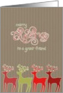 Merry Christmas to a great friend, reindeers, kraft paper effect card