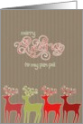 To my pen pal, Christmas card, reindeers, kraft paper effect card