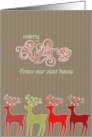 Merry Christmas from our new home, reindeers, kraft paper effect card