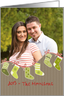 Christmas Photo card, green stockings, kraft paper effect card