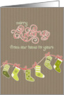 Merry Christmas from our home to yours, stockings, Kraft paper effect card