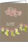 Merry Christmas to my foster son, stockings, kraft paper effect card