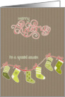 Merry Christmas to my cousin, stockings, kraft paper effect card