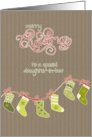 Merry Christmas to my daughter in law, stockings, kraft paper effect card