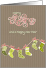 Merry Christmas and a happy new year, stockings, kraft paper effect card