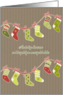 Merry Christmas in Welsh, stockings, kraft paper effect card