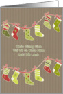 Merry Christmas in Vietnamese, stockings, kraft paper effect card
