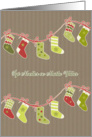 Merry Christmas in Turkish, stockings, kraft paper effect card