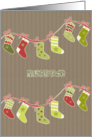 Merry Christmas in Chinese, stockings, kraft paper effect card