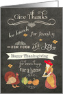 Happy Thanksgiving, Pilgrim Lady in red hat, chalkboard effect card