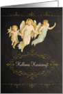 Merry Christmas in Hungarian, chalkboard effect, angels card