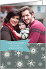 Merry Christmas in Spanish, Customizable photo card, snowflakes card