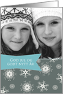 Merry Christmas in Norwegian, Customizable photo card, snowflakes card
