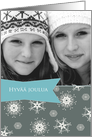 Merry Christmas in Finnish, Customizable photo card, snowflakes card