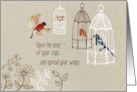 Luke 4:18, Christian encouragement card, bird and birdcage card