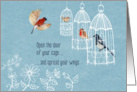 Luke 4:18, Christian encouragement card, bird and birdcage card