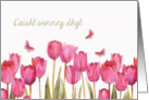 Happy Easter in Manx, Caisht sonney dhyt, tulips, butterflies card