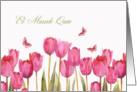 Happy Easter in Arabic, El Maseeh Qam, tulips and butterflies card