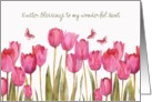 Easter Blessings, customizable Christian Card, scripture, pink tulips card