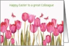 Happy Easter, Customizable business Easter card, pink tulips card