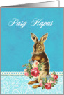 Happy Easter in Welsh, Pasg Hapus, vintage bunny card