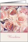 Happy Birthday in Portuguese, pink and cream roses card