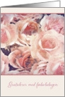 Happy Birthday in Norwegian, pink and cream roses card