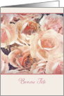 Happy Birthday in French Canadian, Bonne fte, cream and pink roses card