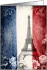 Blank note card, Eiffel tower Paris, french flag, vintage look card