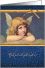 Merry Christmas in Swedish, vintage angel card