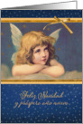 Merry Christmas in Spanish, vintage angel card