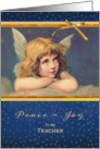 For Teacher, Peace-Joy, Christmas Card, vintage angel card